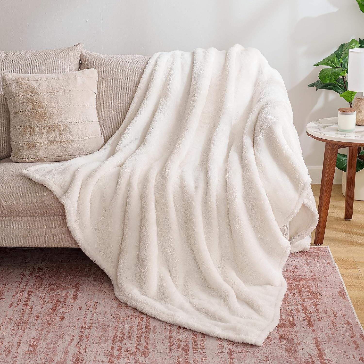 50x60 Cream Berkshire Blanket Classic Extra-Fluffy™ Plush Throw Blanket, Soft Fuzzy Fluffy Long Hair Throw Blanket for Couch Sofa Bed, Cream, 50x60 Inches